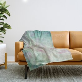 Watercolor emerald green ivory pink foliage floral  Throw Blanket