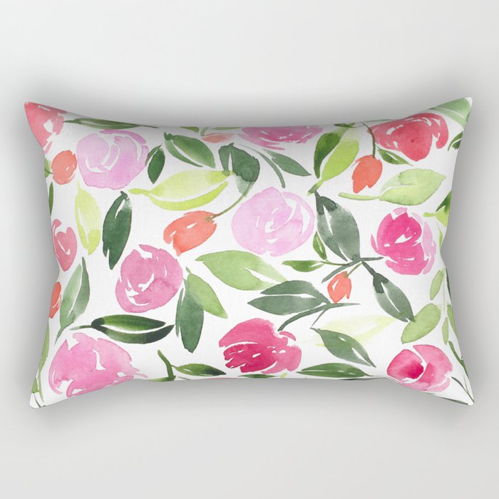 Pink Floral Spread Rectangular Pillow