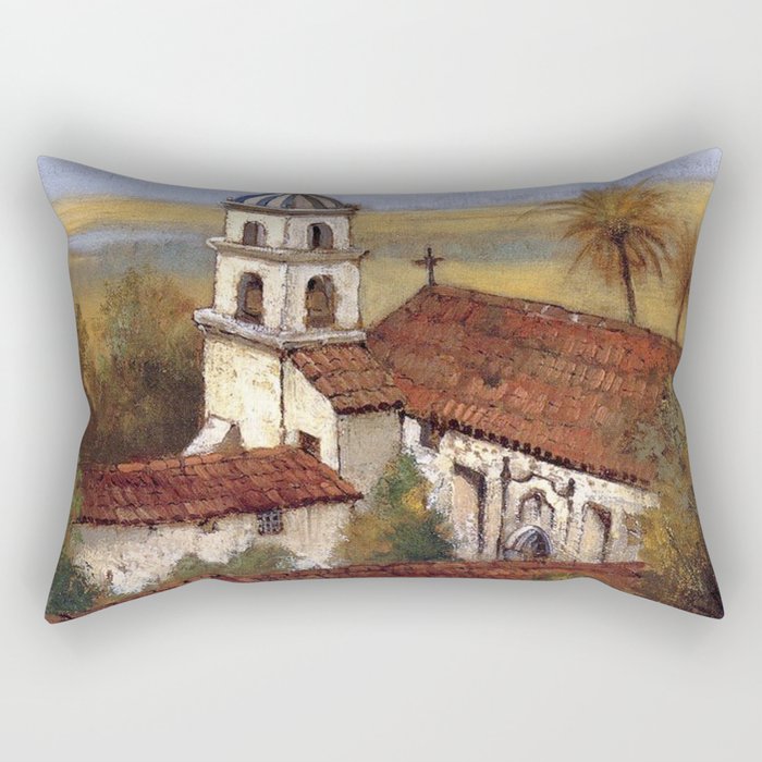 Rustic European town church painting art Rectangular Pillow