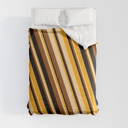 [ Thumbnail: Orange, Tan, Brown, and Black Colored Striped Pattern Comforter ]