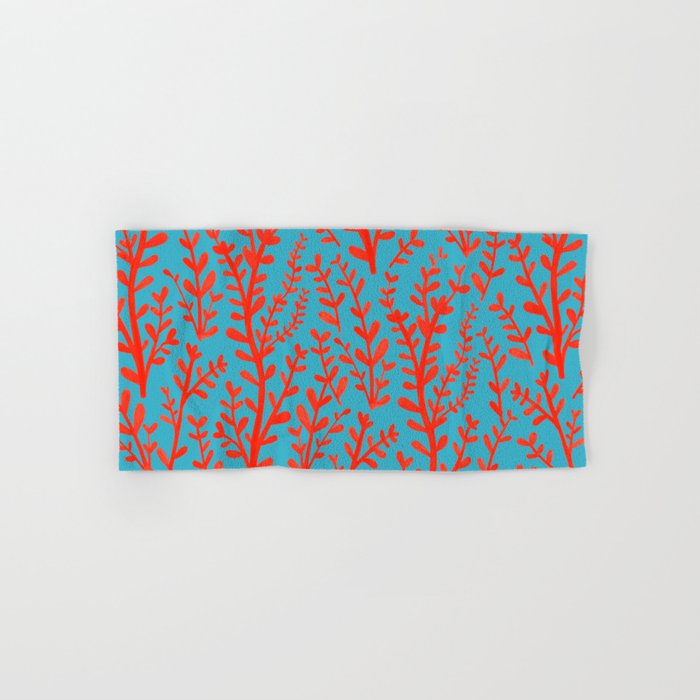 Turquoise and Red Leaves Pattern Hand & Bath Towel