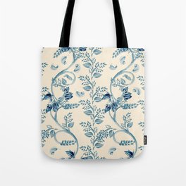 Modern Indian Strips 70s Wallpaper in blue and beige Tote Bag