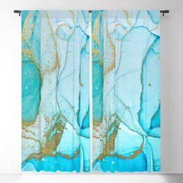 Shiny Gold Abstract Ocean Blue Watercolor Background Blackout Curtain