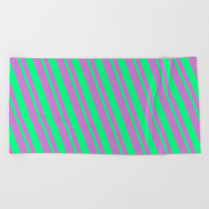 Orchid & Green Colored Lined/Striped Pattern Beach Towel