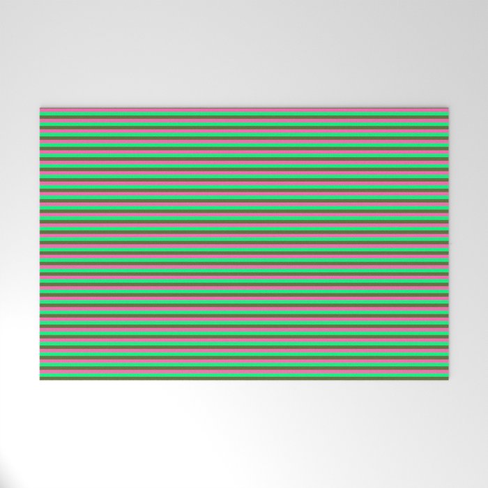 Hot Pink, Green, and Dark Olive Green Colored Striped Pattern Welcome Mat