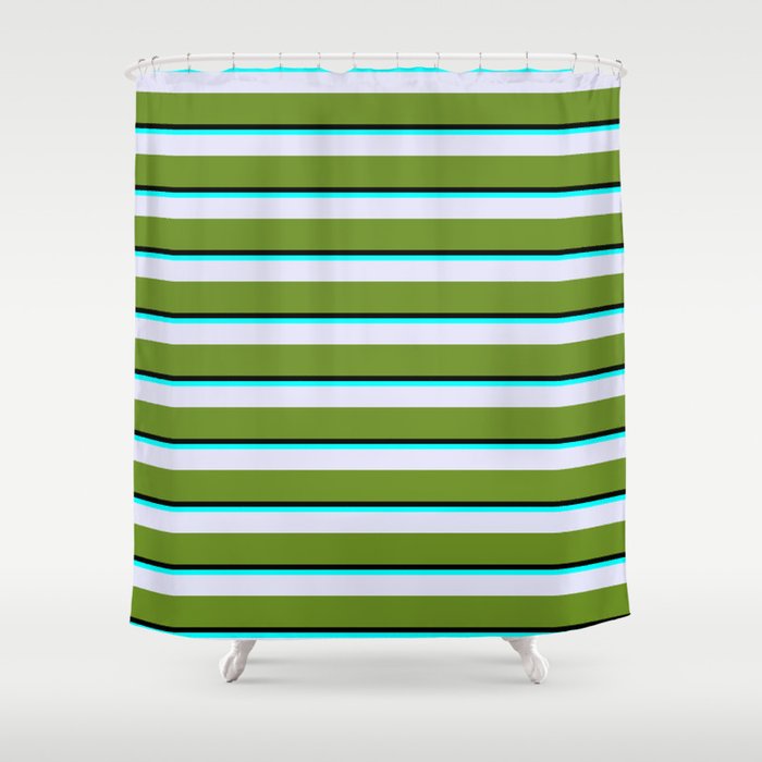 Black, Aqua, Lavender & Green Colored Stripes Pattern Shower Curtain
