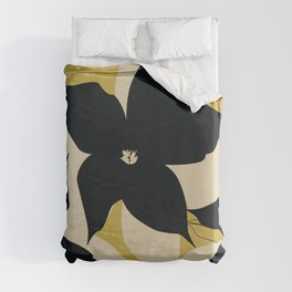 Leafy Floral, Black and Mustard Yellow Duvet Cover
