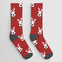 Reindeer in a snowy day (red) Socks