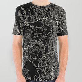 USA, Providence City Map - Black and White All Over Graphic Tee