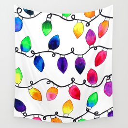 Colorful Christmas Holiday Light Bulbs Wall Tapestry
