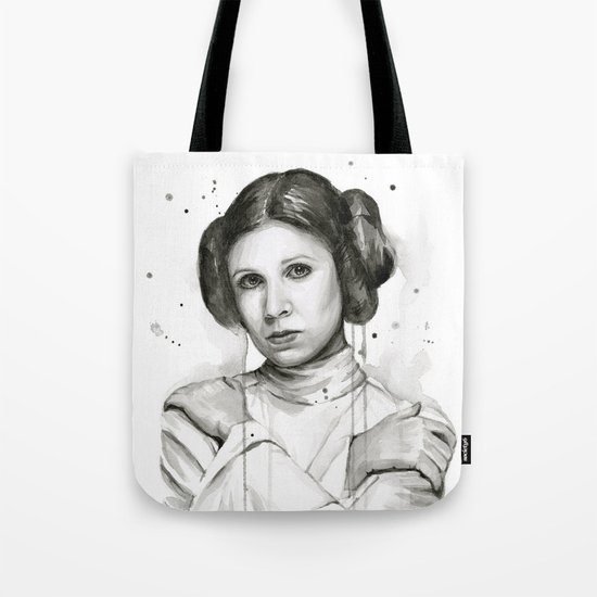 Princess Leia Watercolor Carrie Fisher Portrait Tote Bag