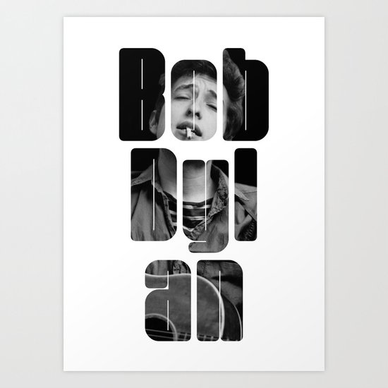 Bob Dylan Font Black And White Art Print