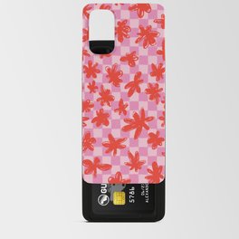 Cute Simple Flowers on Hand-Drawn Checkerboard \\ Pink & Red Android Card Case