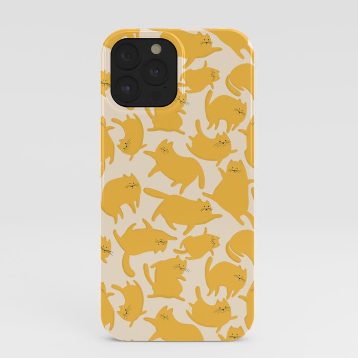 Yellow Silly Cats Pattern iPhone Case