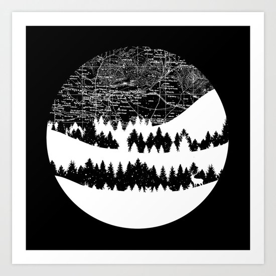 Map Silhouette Circle Art Print