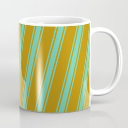[ Thumbnail: Dark Goldenrod & Aquamarine Colored Striped/Lined Pattern Coffee Mug ]
