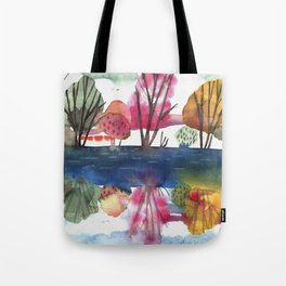 River Landscape Watercolor Painting Tote Bag