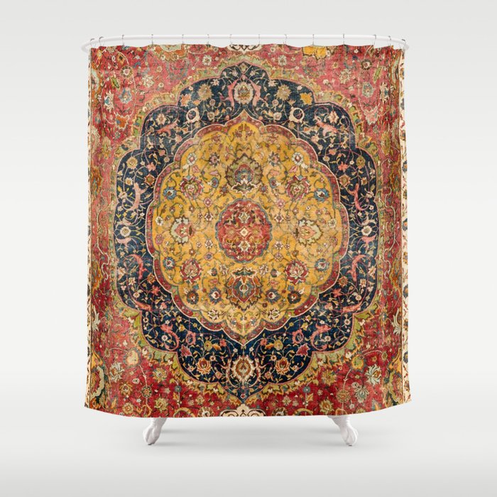 Indian Boho III // 16th Century Distressed Red Green Blue Flowery Colorful Ornate Rug Pattern Shower Curtain