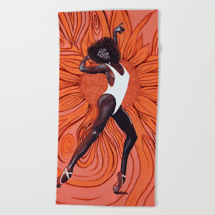 Powerful Black Aboriginal Woman Dancing  in the Sun Beach Towel