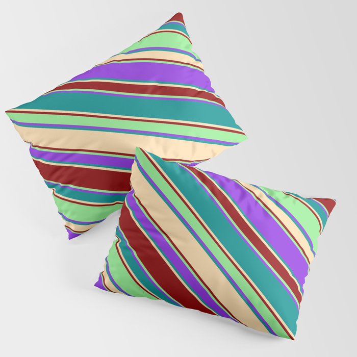 Purple, Dark Cyan, Tan, Dark Red, and Light Green Colored Striped/Lined Pattern Pillow Sham