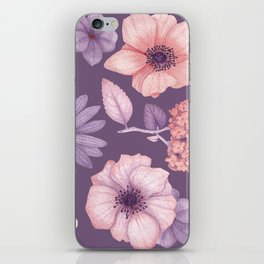 pink and purple flowers watercolor iPhone Skin