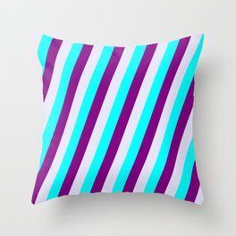 [ Thumbnail: Aqua, Purple, and Lavender Colored Lined Pattern Throw Pillow ]
