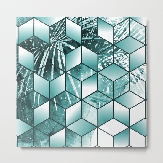 Tropical Cubic Effect Palm Leaves Design Metal Print