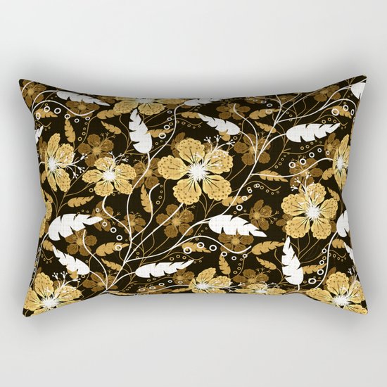 Abstract,floral pattern. Golden flowers on a black background. Rectangular Pillow