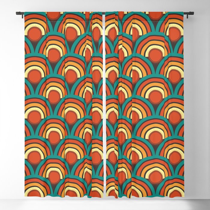 Retro 60s 70s - Rainbow Sunrise - Vintage Bohemian Pattern Blackout Curtain