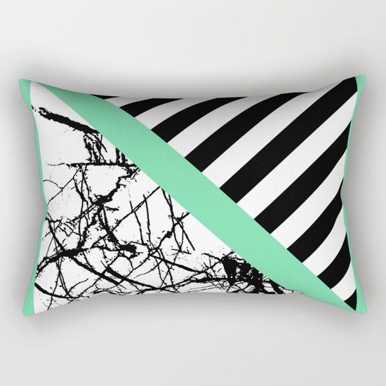 Stripes N Marble - Black and white geometric stripes and marble pattern, bold on green background Rectangular Pillow