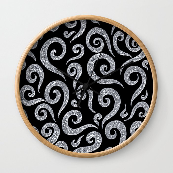 Silver Metallic Swirls Pattern Wall Clock