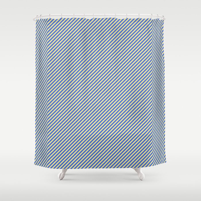 Royal Blue and Tan Colored Striped Pattern Shower Curtain