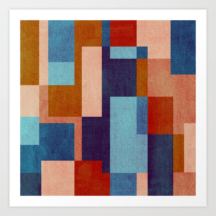 Mid Century Modern Color Blocks // Textured Watercolor // Navy, Denim, Terra Cotta, Peach, Rust, Caramel, Brown Art Print
