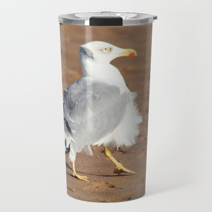 Seagull in a windy day with ruffled feathers Travel Mug