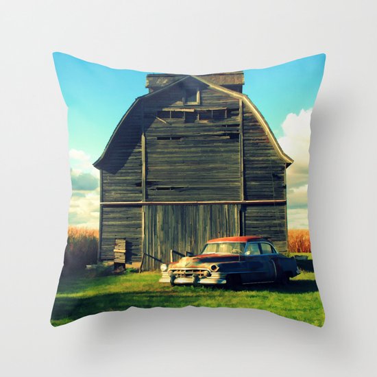 1950 Cadillac & Barn Throw Pillow