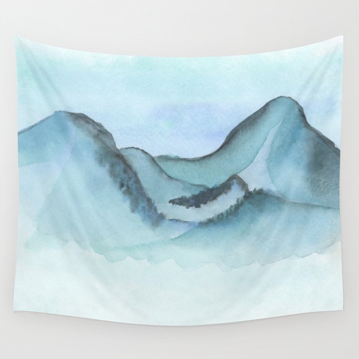 Minimalist Landscape In Blue Colors Wall Tapestry