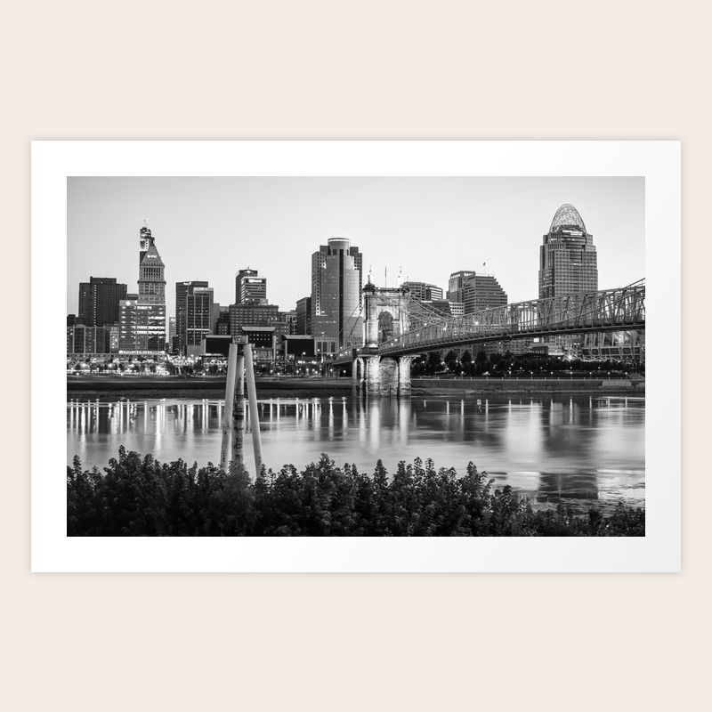 Black And White Cincinnati Skyline View Art Print By Gregoryballosfineart Society6