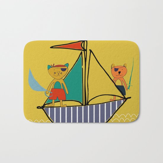 Pirate boat yellow Bath Mat