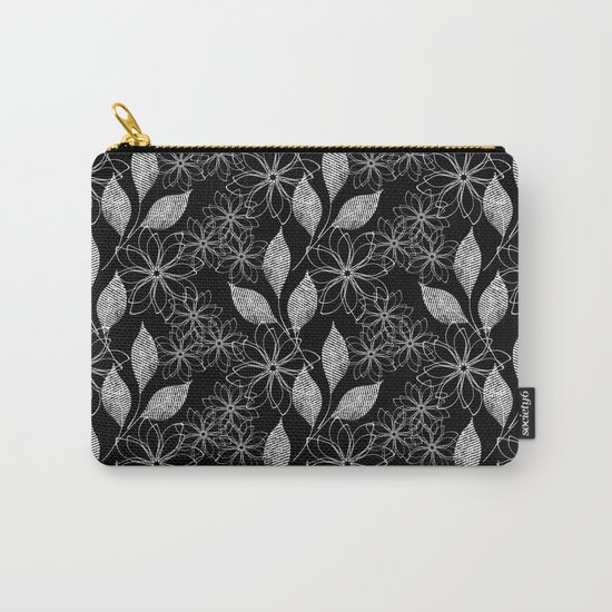 Abstract floral black and white pattern. Carry-All Pouch