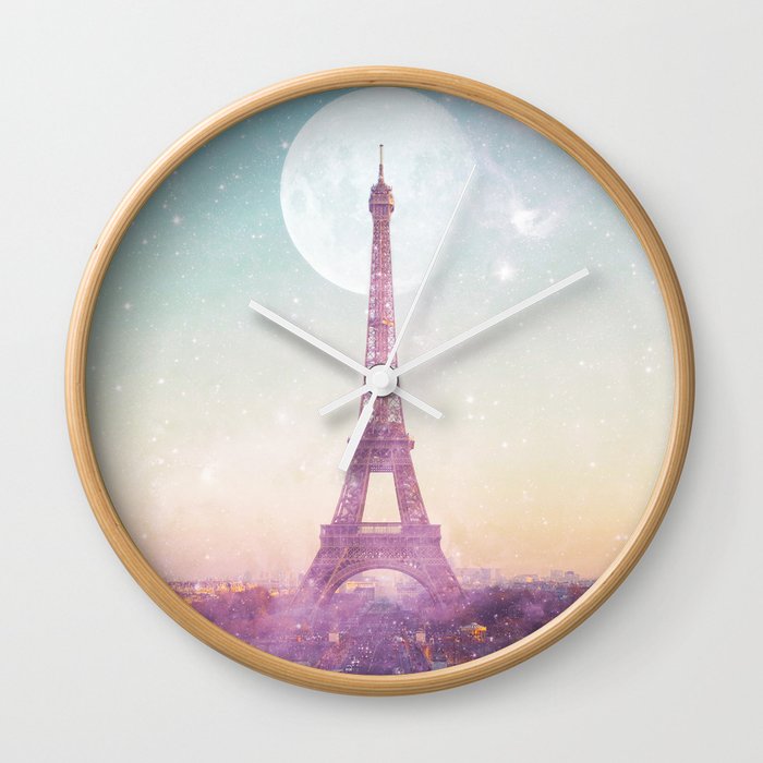 I LOVE PINK PARIS EIFFEL TOWER - Full Moon Universe Wall Clock