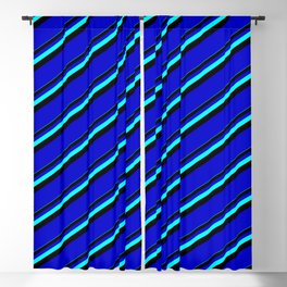 [ Thumbnail: Aqua, Black & Blue Colored Lines/Stripes Pattern Blackout Curtain ]