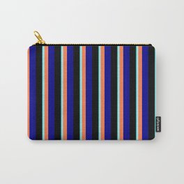 [ Thumbnail: Eye-catching Dark Cyan, Turquoise, Coral, Dark Blue, and Black Colored Striped Pattern Carry-All Pouch ]
