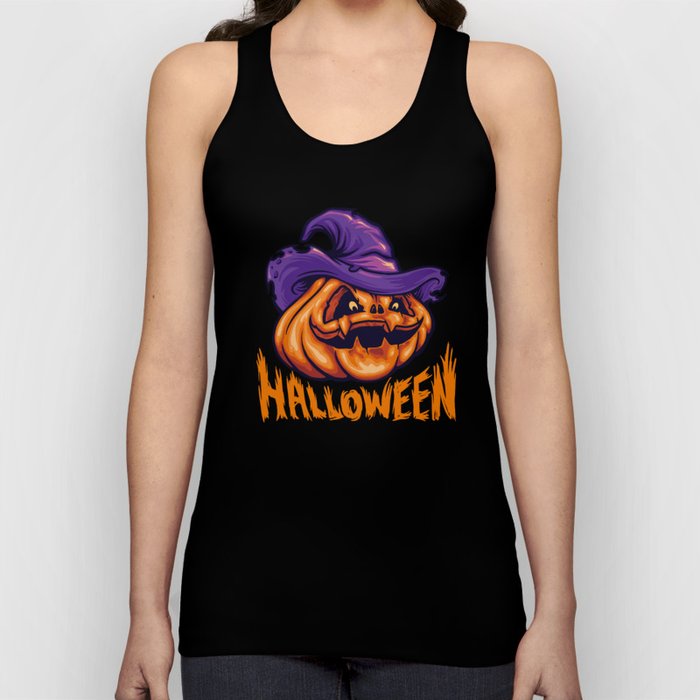 halloween pumpkin with witch hat Tank Top