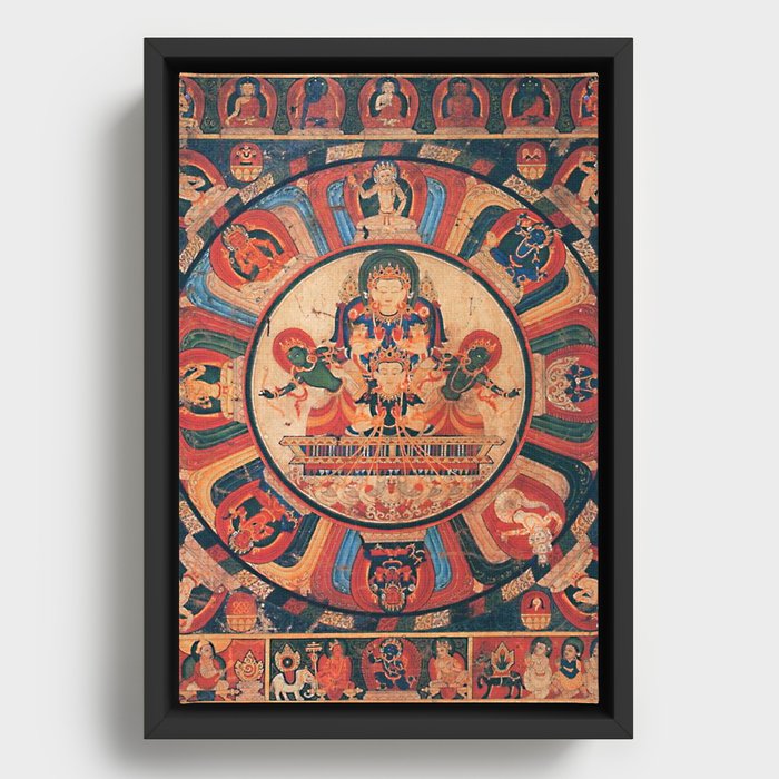 Tibetan Buddhist Mandala Moon God Chandra Framed Canvas