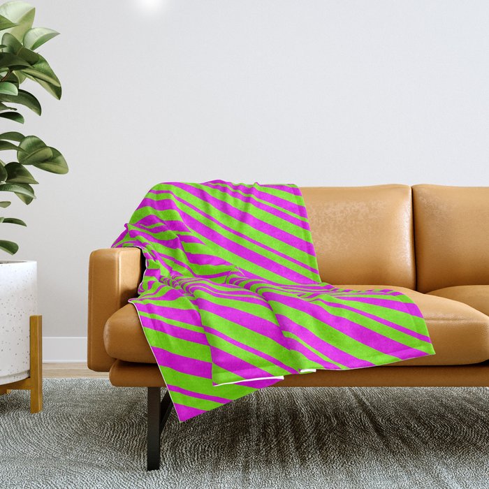 Fuchsia and Green Colored Striped/Lined Pattern Throw Blanket