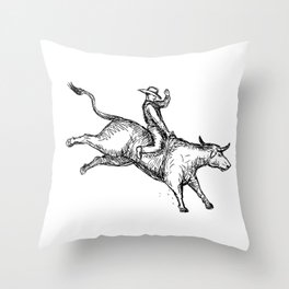 Bull Riding Rodeo Cowboy Drawing Throw Pillow
