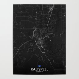 Kalispell, Montana, United States - Dark City Map Poster