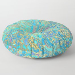 Sapphire & Jade Stained Glass Mandalas Floor Pillow