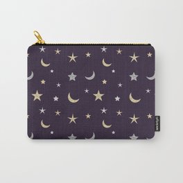Gold and silver moon and star pattern on purple background Carry-All Pouch