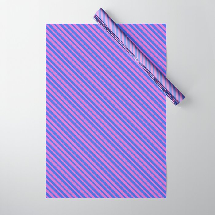Orchid and Royal Blue Colored Lined Pattern Wrapping Paper